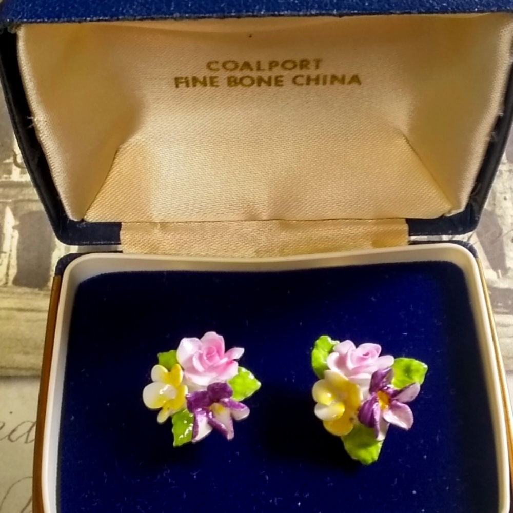 Coalport England Fine Bone China / Flower Bouquet Earrings - Vintage